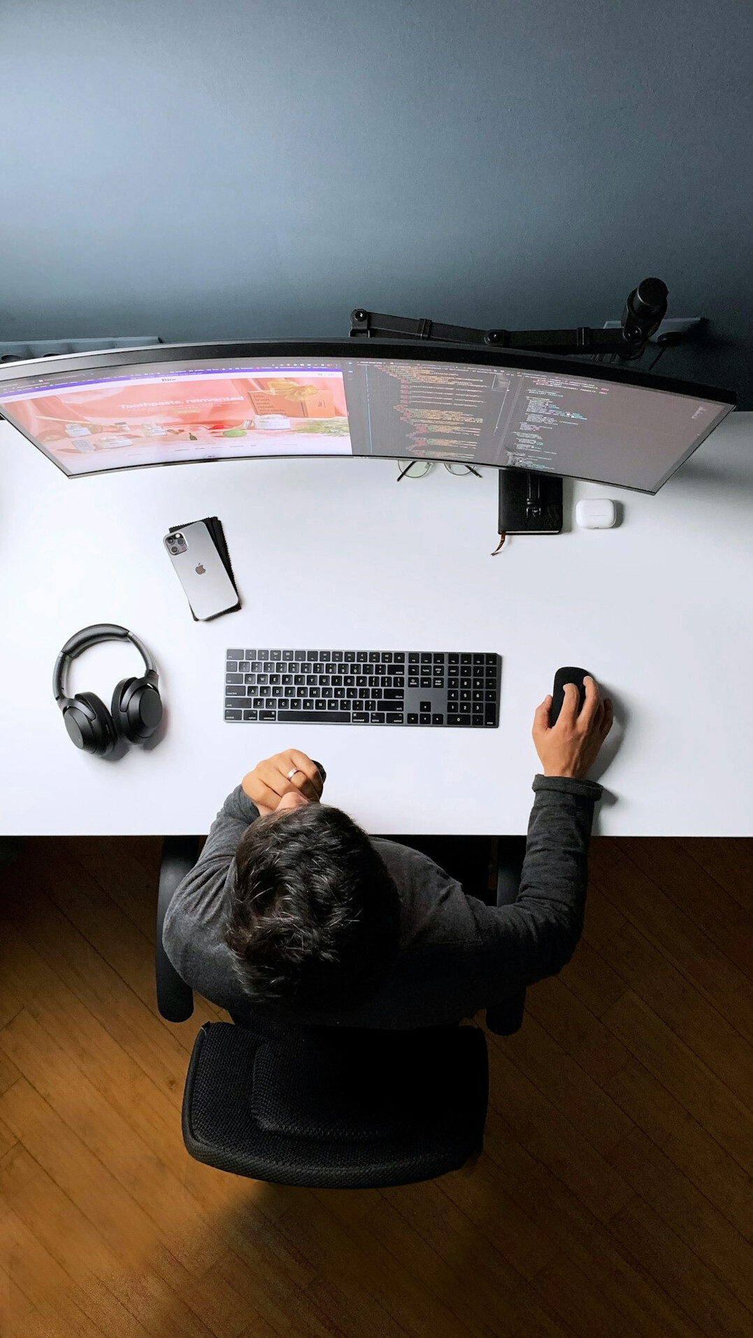 professional video editor at desk